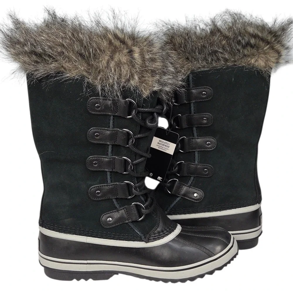Sorel‎ Joan of Arctic Boots Womens 10 Black Waterproof Winter Snow Faux Fur NWT